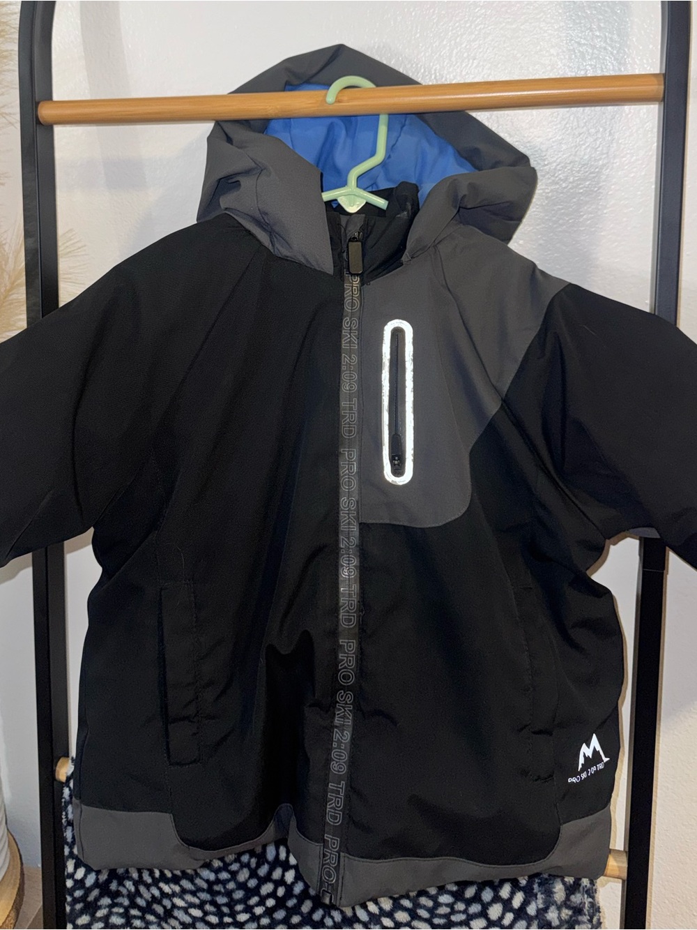 Zara Black and Gray Kids Hooded Puffer with Blue Hood Lining